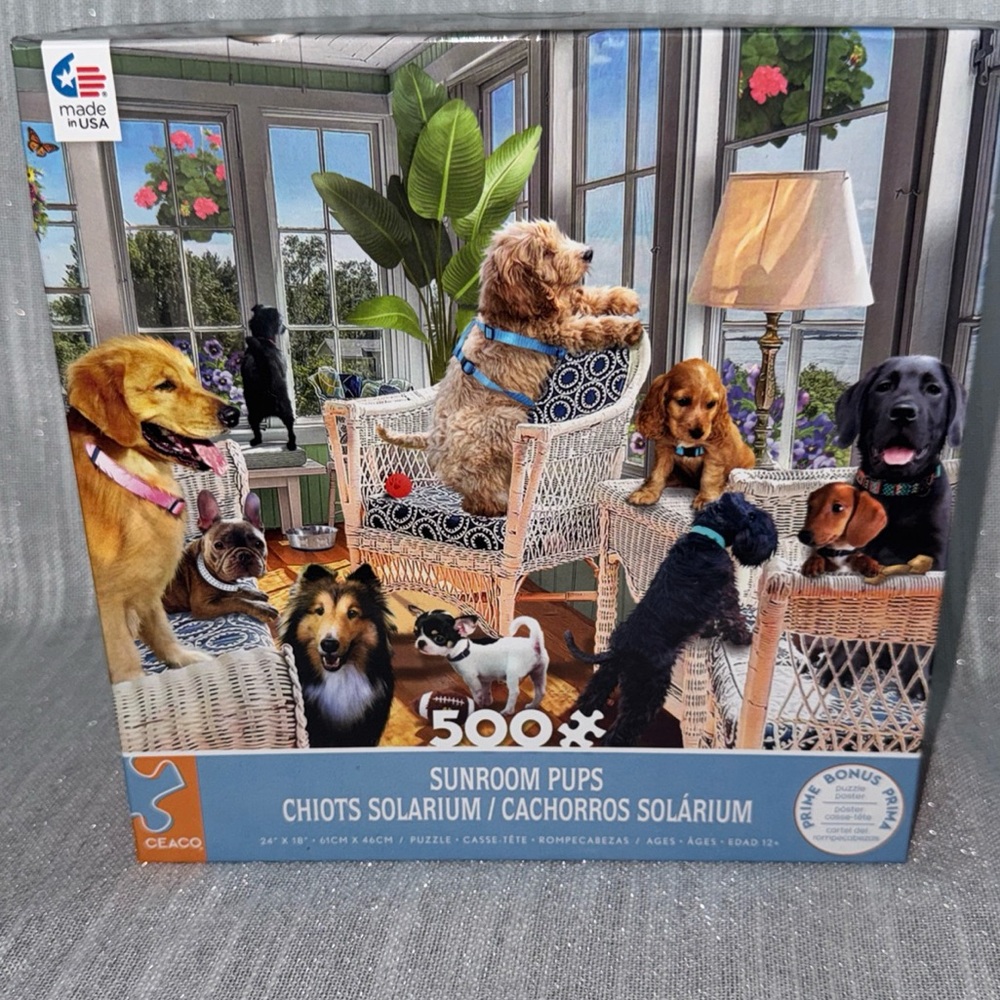 Puzzle Ceaco Jigsaw Puzzle Sunroom Pups by Greg Giordano 550 pc NEW sealed 24x18 - Picture 1 of 12